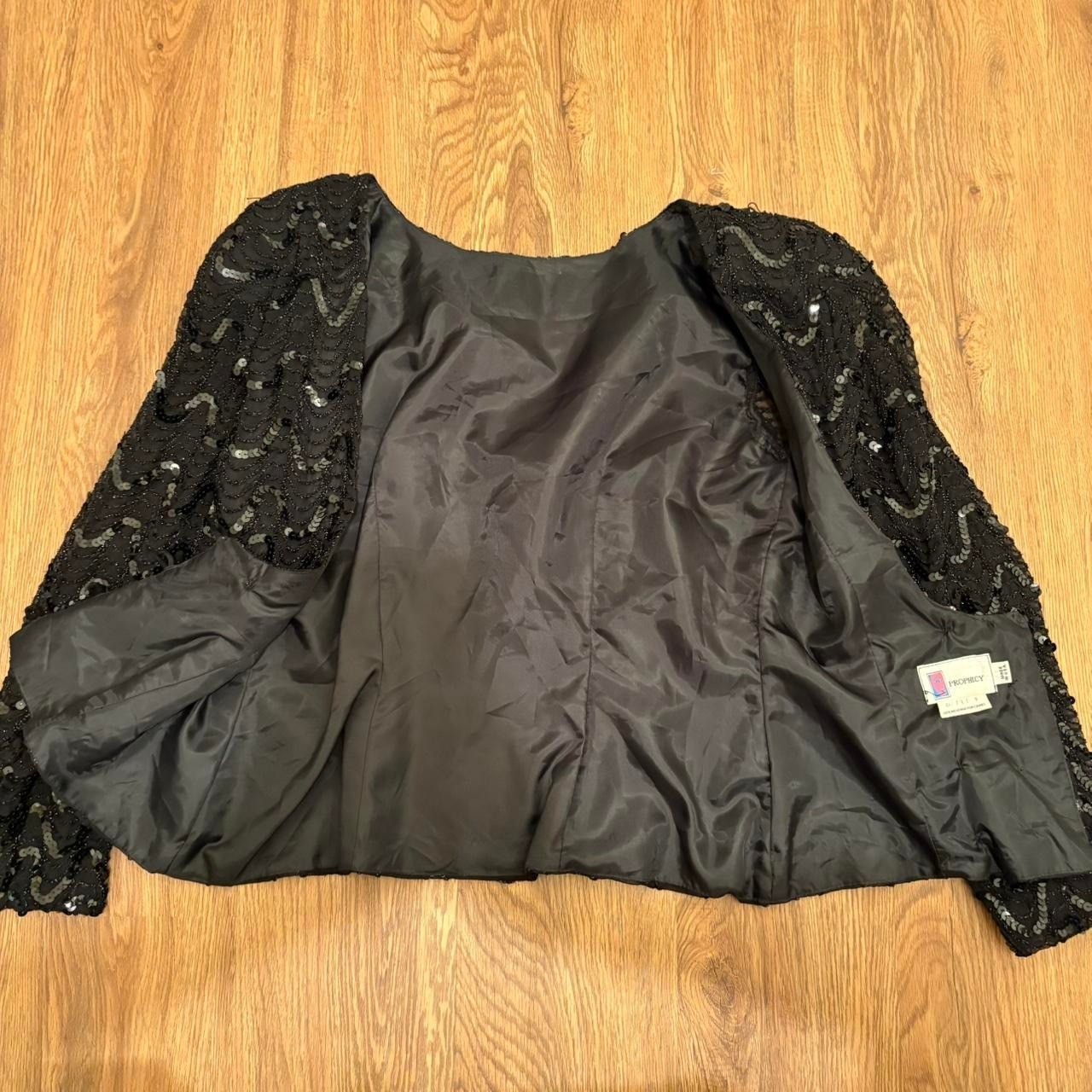80s Vintage Black Sequin Backless Scoop Back Sheer Long Sleeve Blouse Size 10