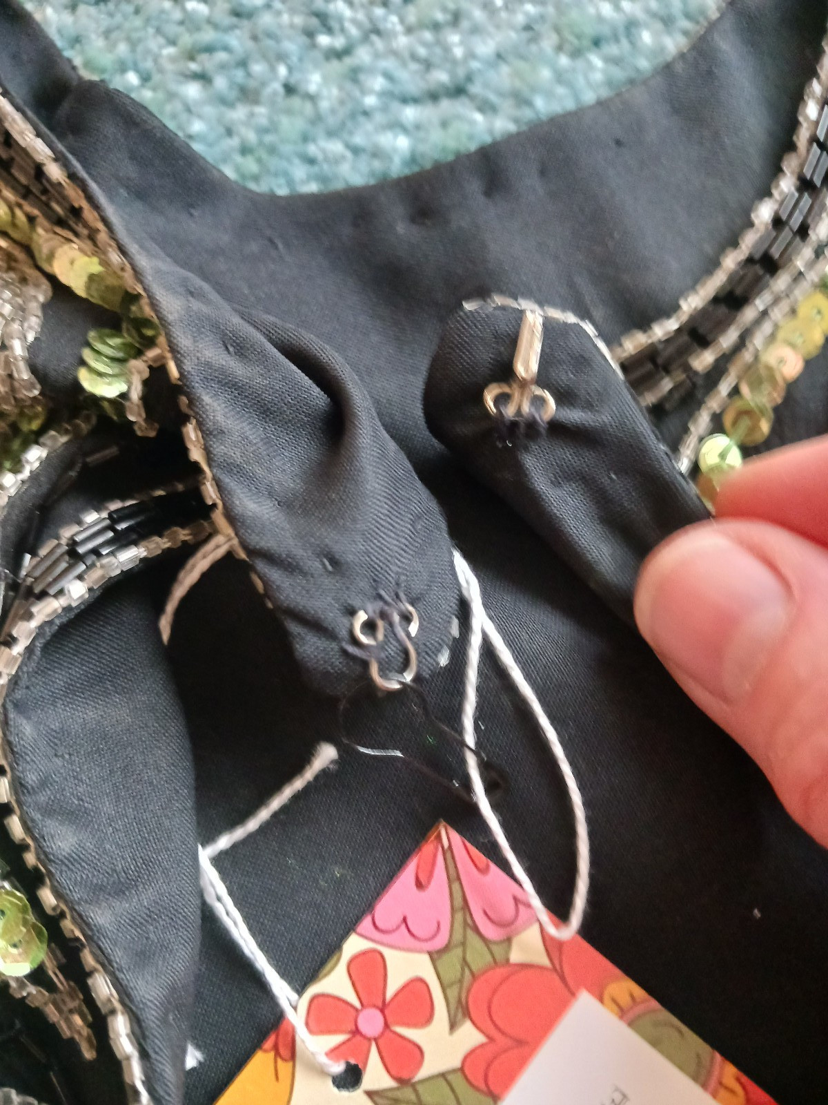 Vintage Black Floral Beaded and Sequin Midi Dress by Scala, Small