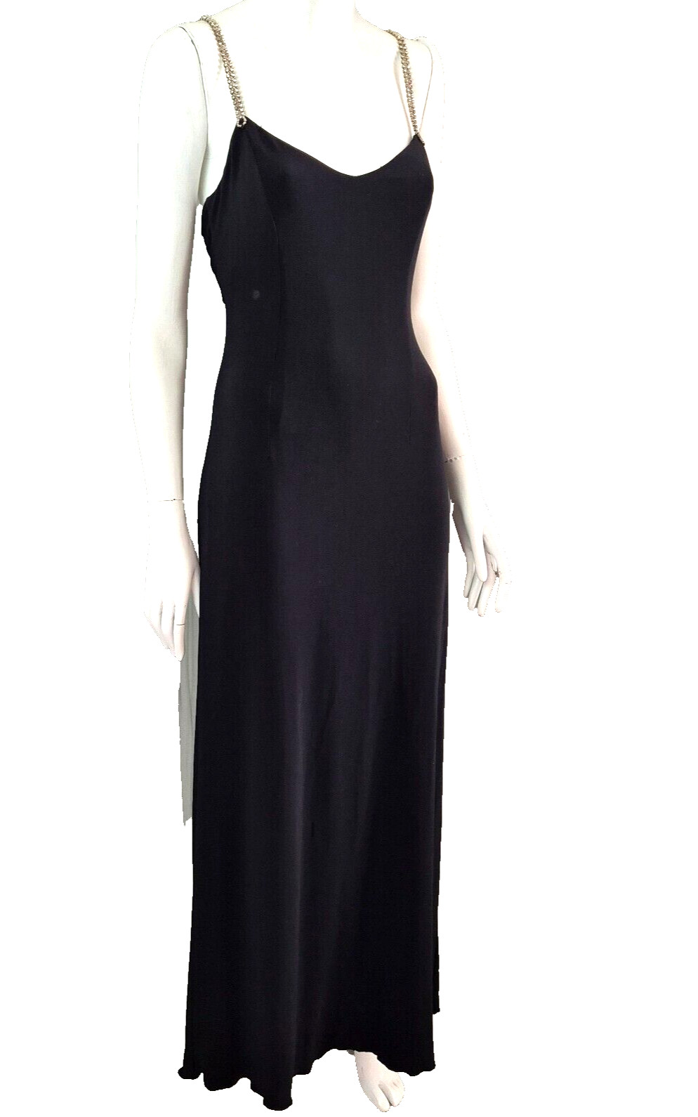 Vintage Y2K Dress Rhinestone Embellished Backless Evening Gown Stretch Size 10
