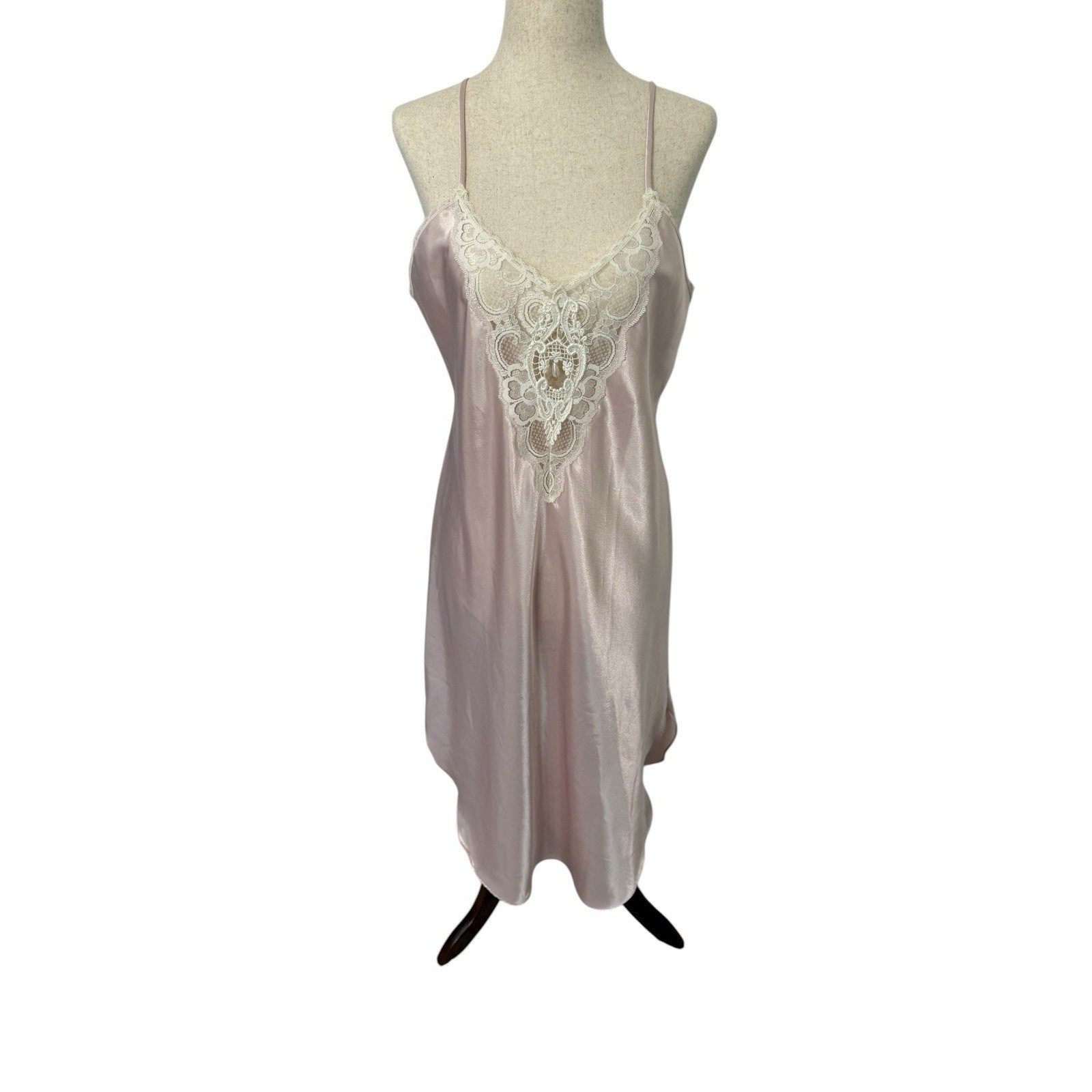 Vintage Inner Most Blush Pink Satin Slip Dress S Lace Trim Nightgown Coquette