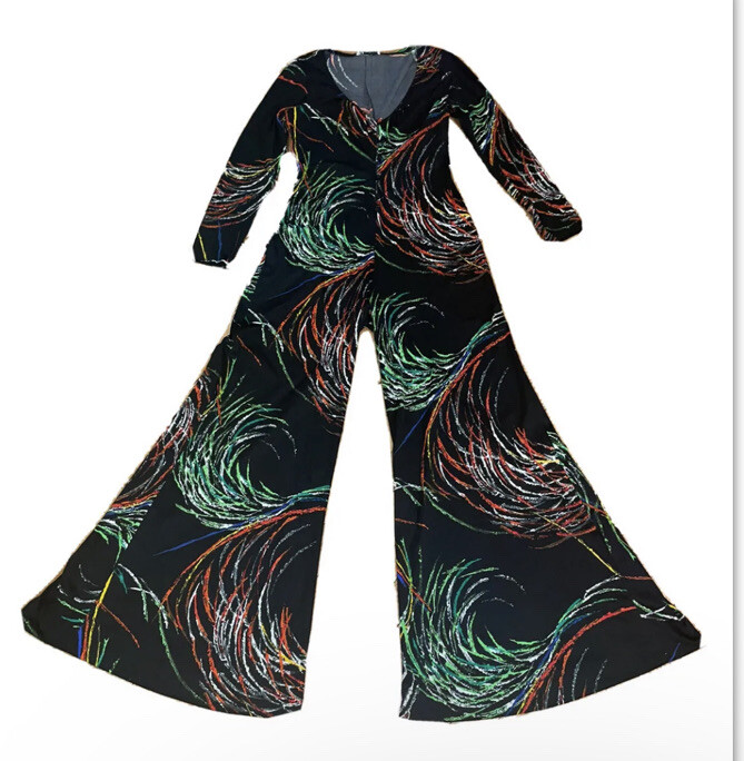 Rare Vintage 70’s New Leaf California Black Disco Long Sleeve Jumpsuit Playsuit