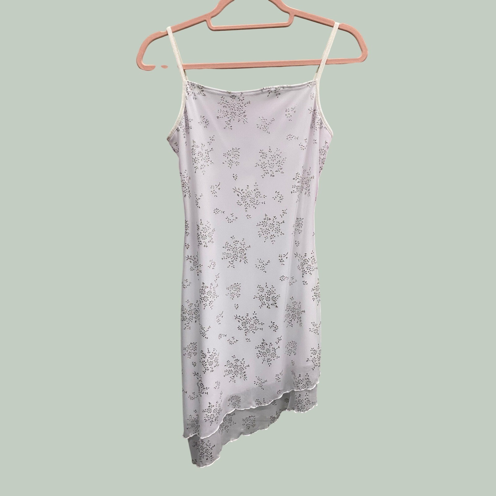 Candy Rocket Deb Shops White Glitter Fairy Asymmetrical Slip Dress S y2k