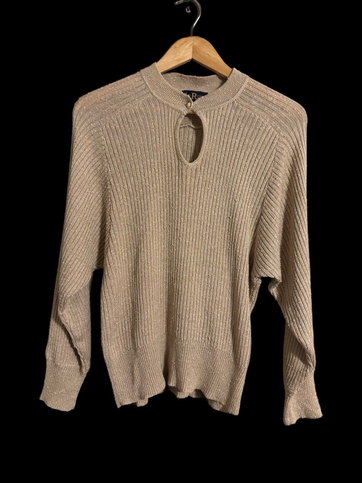 Vintage 70’s Keyhole Neckline Retro LeRoy Knitwear Sweater Tan Women’s Size L