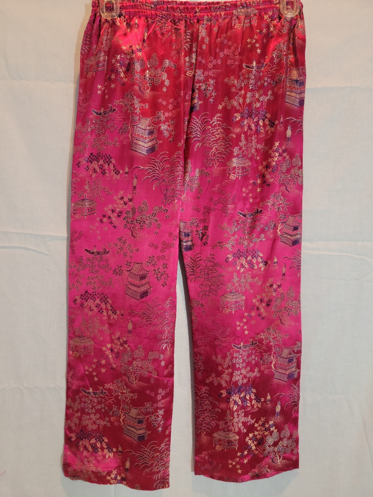 Vintage Health Chinese Robe and Pants Womens Size 10 Pink All Over Embroidery