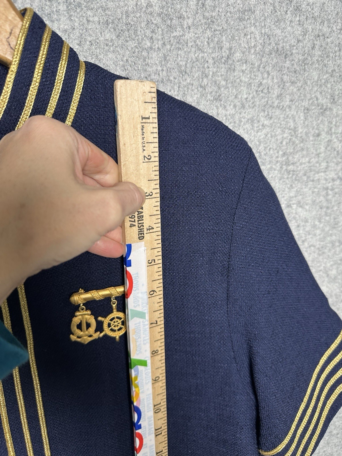 Vintage Junniette Size 6 Navy Blue Gold Womens Dress Sailor Nautical Stewardess