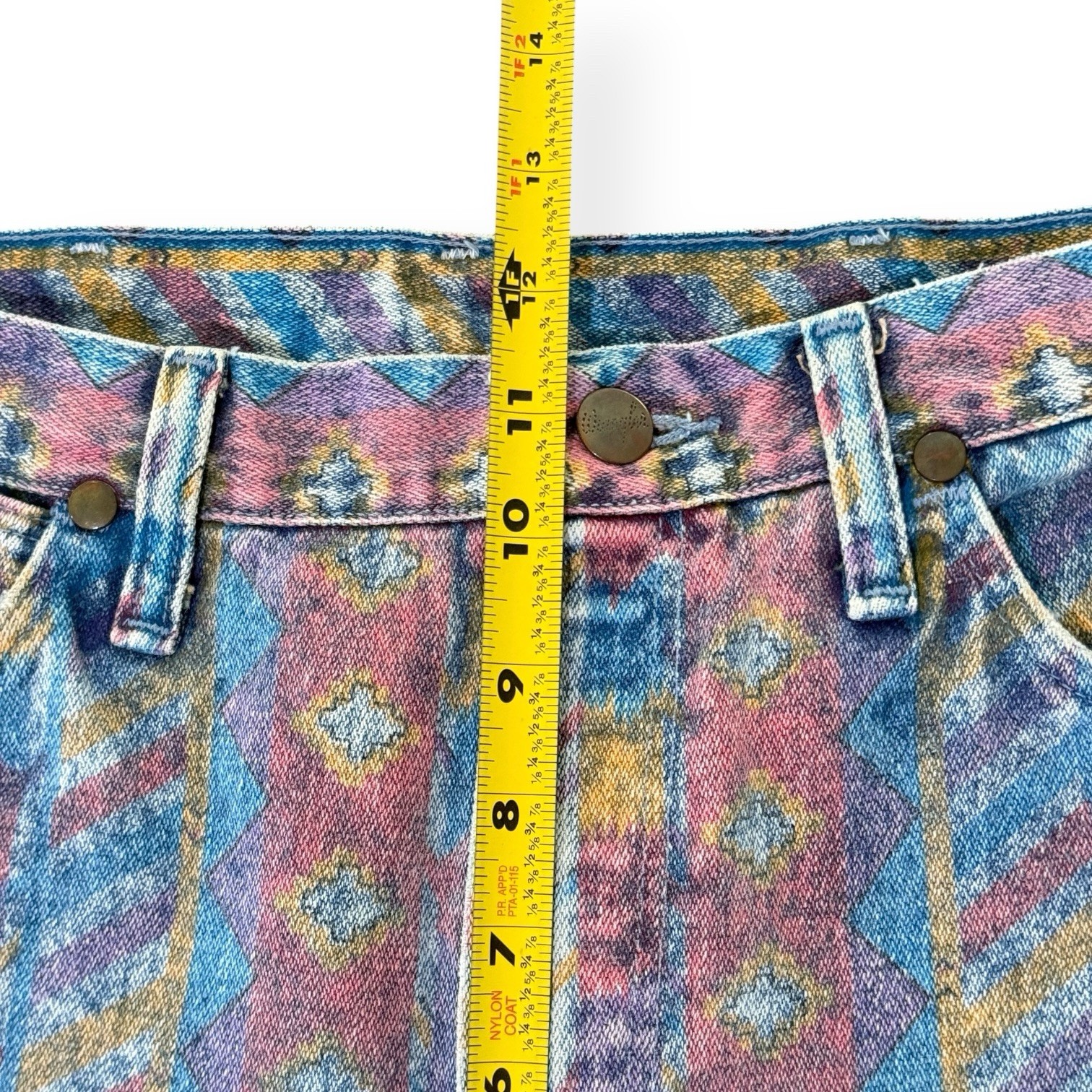 Vintage 80s Wrangler Aztec Print Jeans 14MWTZR Size 11 27×32 Made USA High Rise