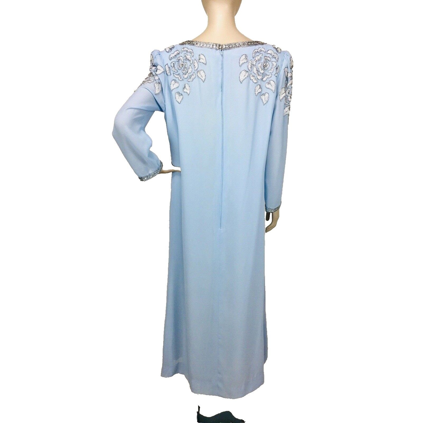 Vintage 60s Victoria Royal Ltd British Crown Full Length Beaded Silk Gown