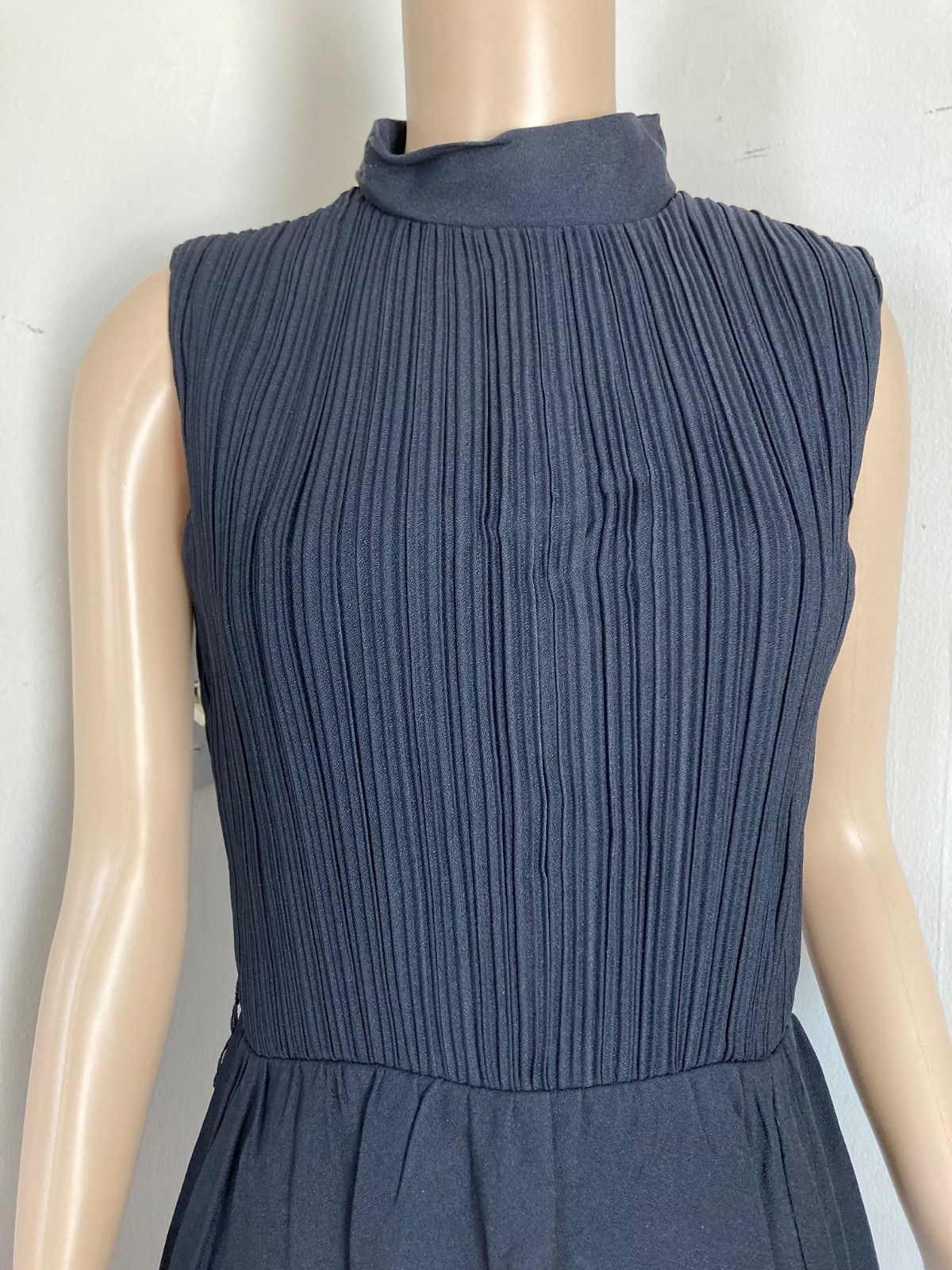 Vintage 60s Mod GoGo Cocktail Party Black Pleated Mini Dress Size Small/XS