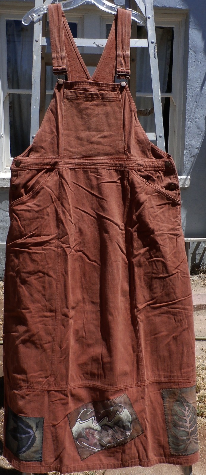 Rare BLUE FISH Vintage 1998 Organic Cotton Overall Dress Sz 1 Large Rust