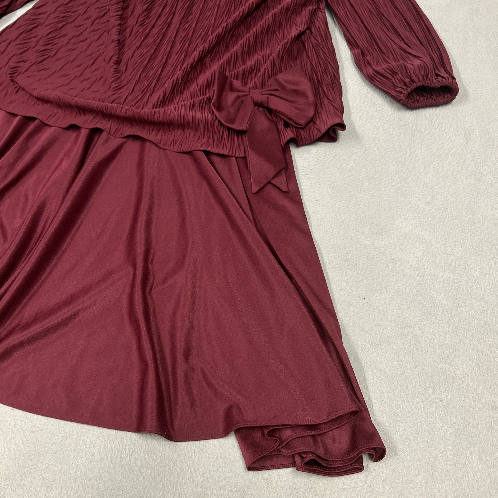 David Rose Dress Womens Size 14 Burgundy Pleated Holiday Party Vintage 80’s USA