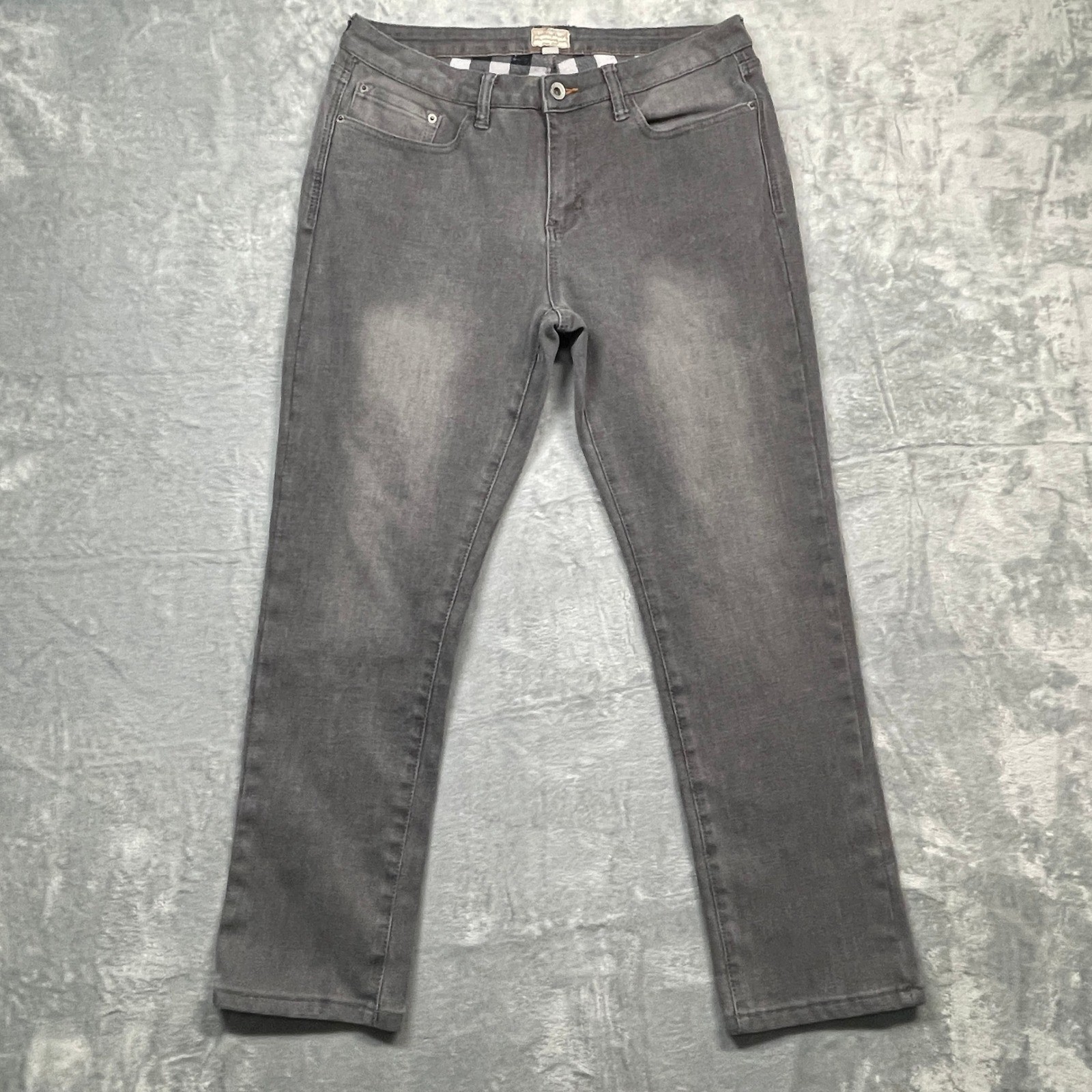 Weatherproof Vintage Jeans Womens 12 Grey Flannel Lined Slim Straight Fit Plaid
