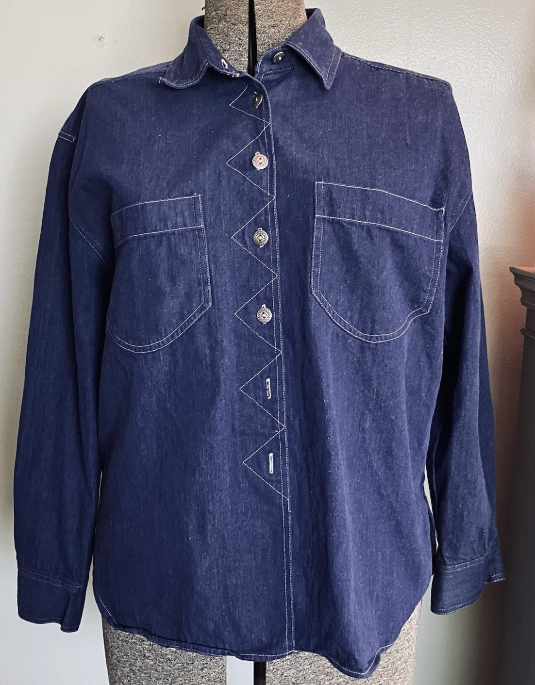 70s 80s Uptick Denim Lace-up Back Shirt Women’s Size Large 100% Cotton New