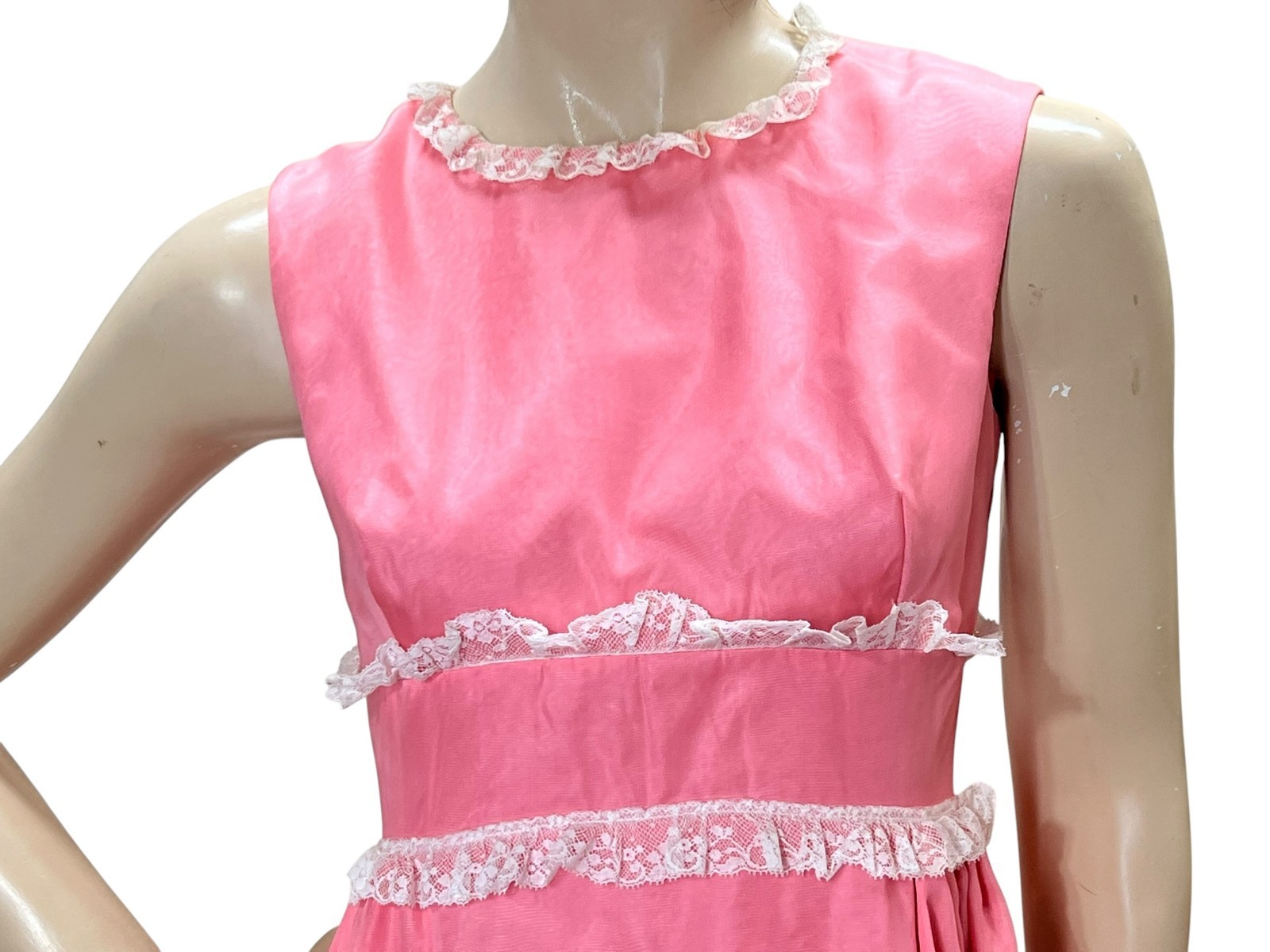 NOS Vtg 60s Sz 8 S 34 B 26 W Prom Gown Dress Pink Priscilla of Boston Silk Rayon