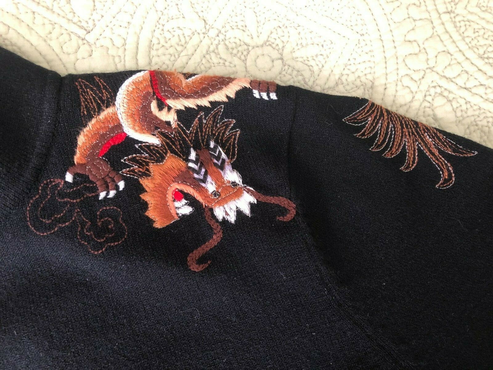EUC Vintage BALLINGER GOLD Black sz M Shirt Top Asian Details Embroidered Dragon