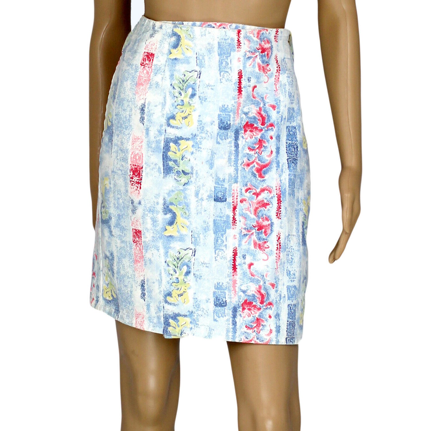 1990s Y2K Vintage High Waist Denim Wrap Skirt Distressed Print Spring Summer 12