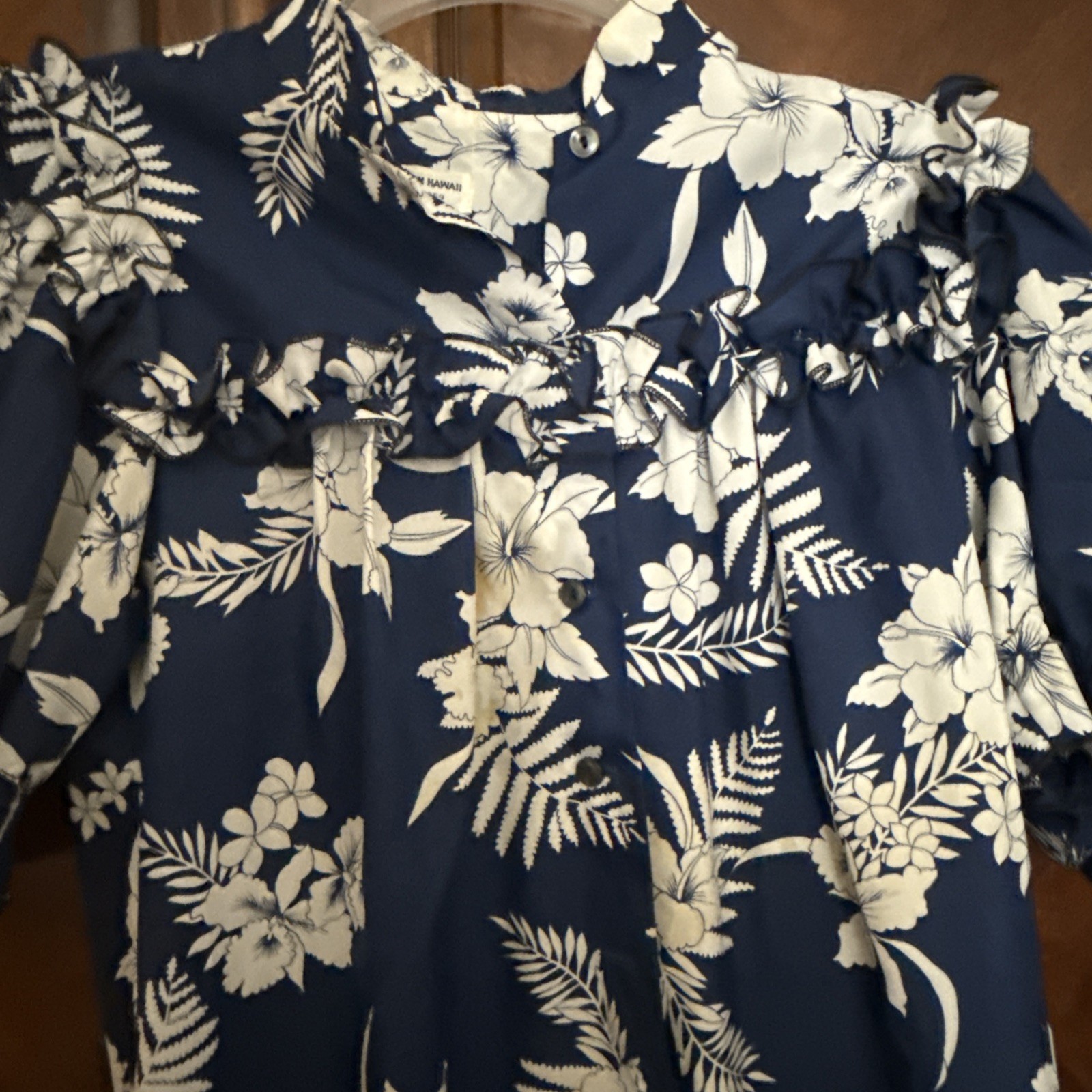 Muumuu Women’s Vintage Blue Hibiscus Maxi Dress Sz M/L