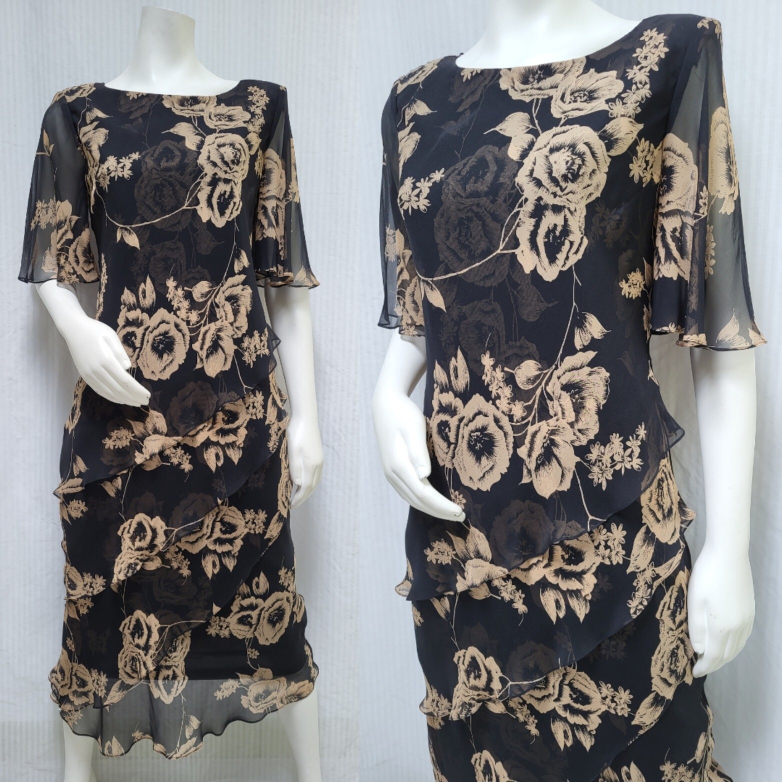 NWT VTG 90’s CATTIVA Silk Tiered Floral Fairy Dress w Swavorski Crystals -S/M