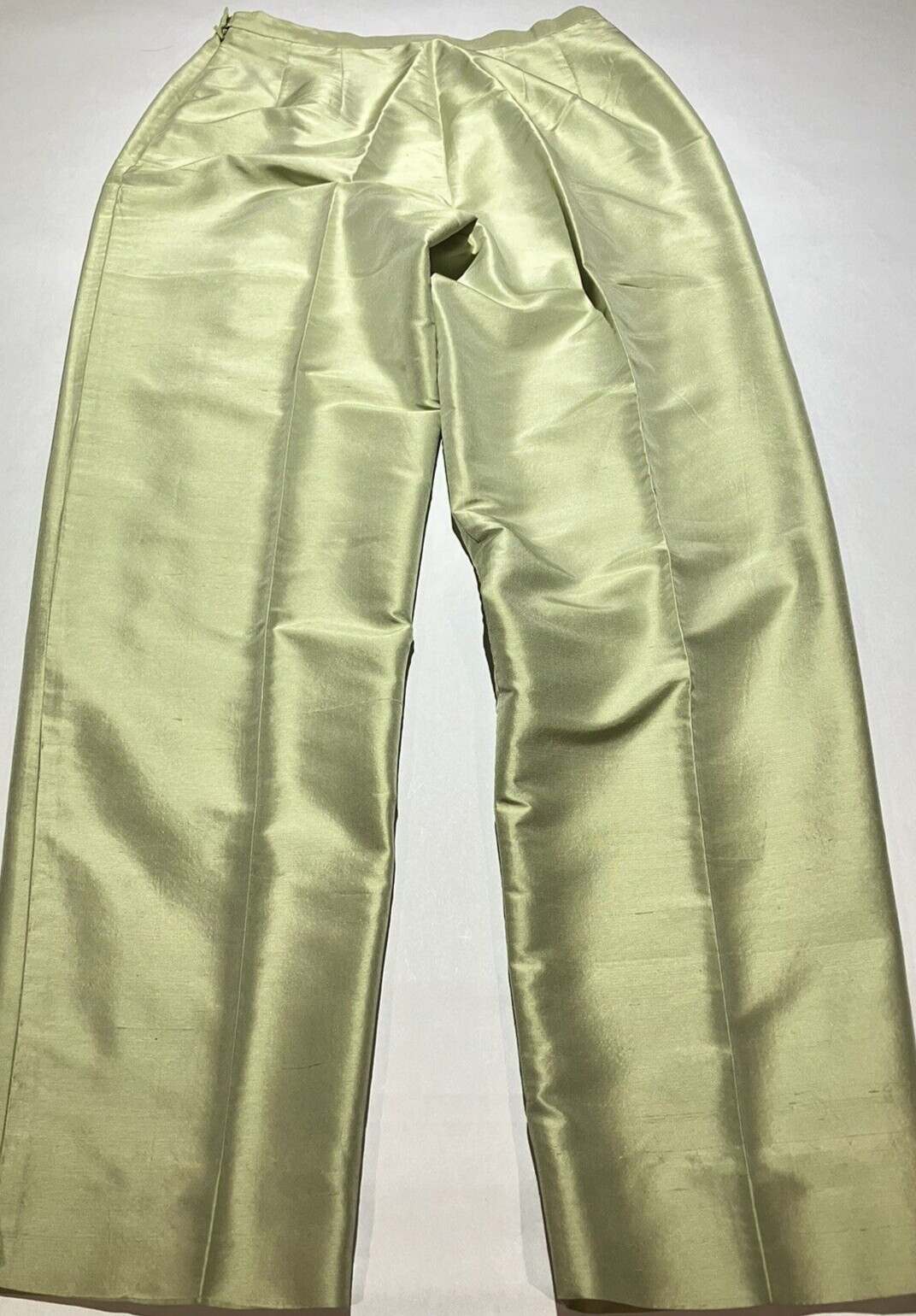 kate hill lime green shoulder pads two piece silk womens suit size 6top/4pants