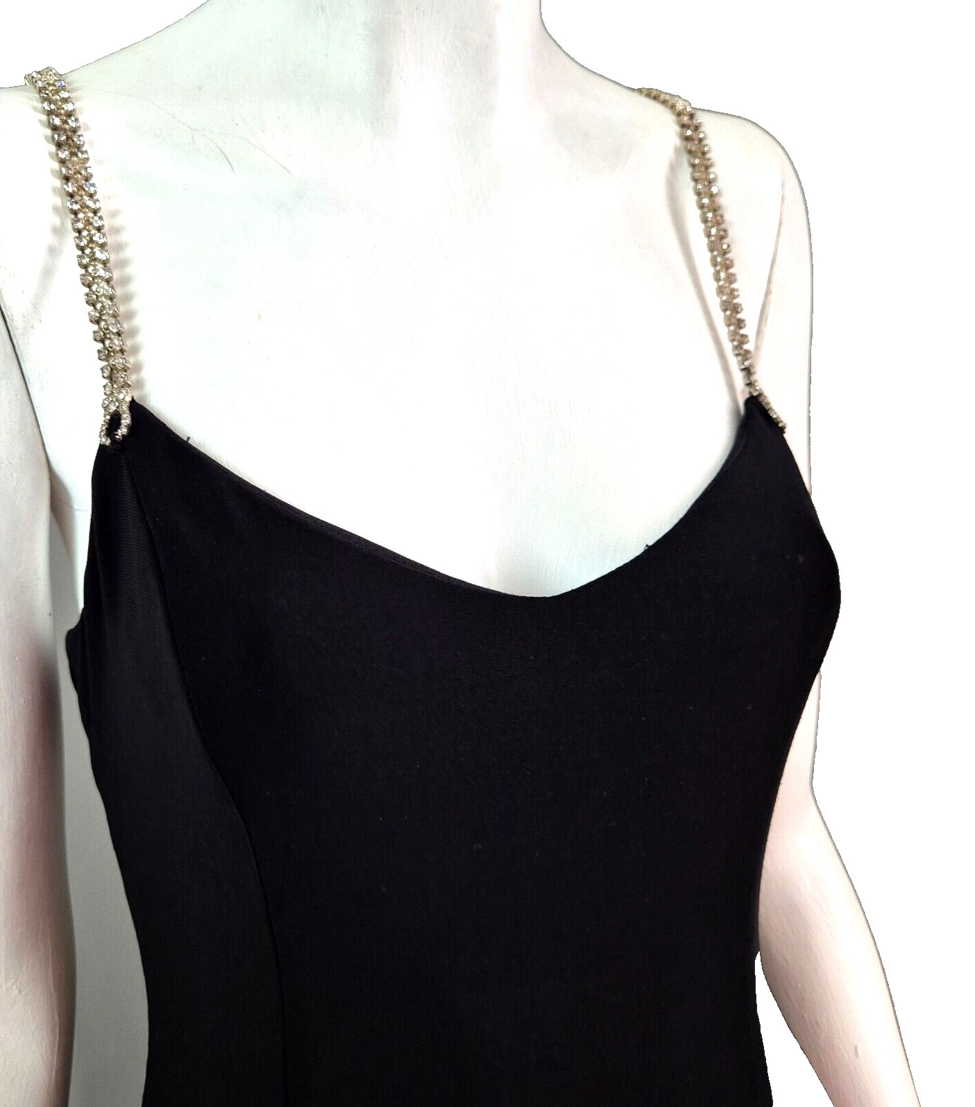 Vintage Y2K Dress Rhinestone Embellished Backless Evening Gown Stretch Size 10
