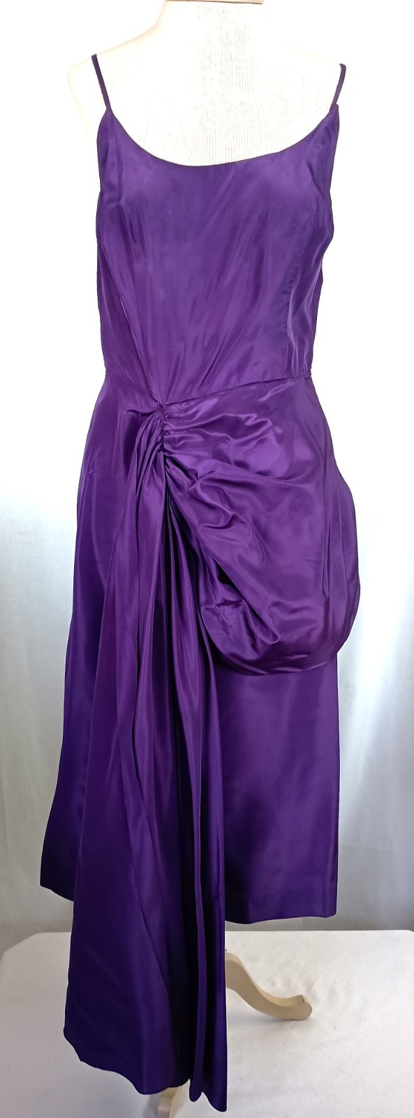 Vintage 50’s Party Cocktail Dress Purple Taffeta Acetate Spaghetti Strap Dress M