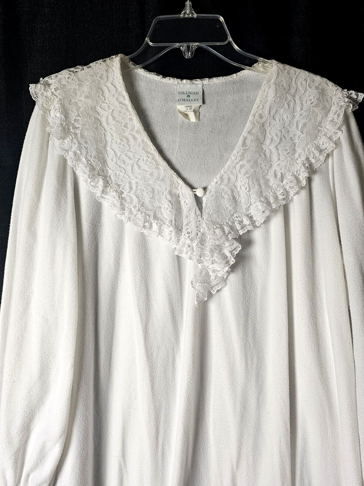 Vintage Gilligan O’Malley White Long Nightgown Soft Brushed Lace V-Neck L 16-18
