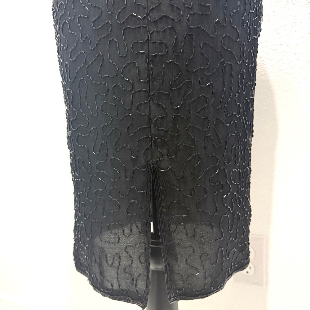 Vintage Stunning Black 100% silk Dress with Green and Blue Sequins 6