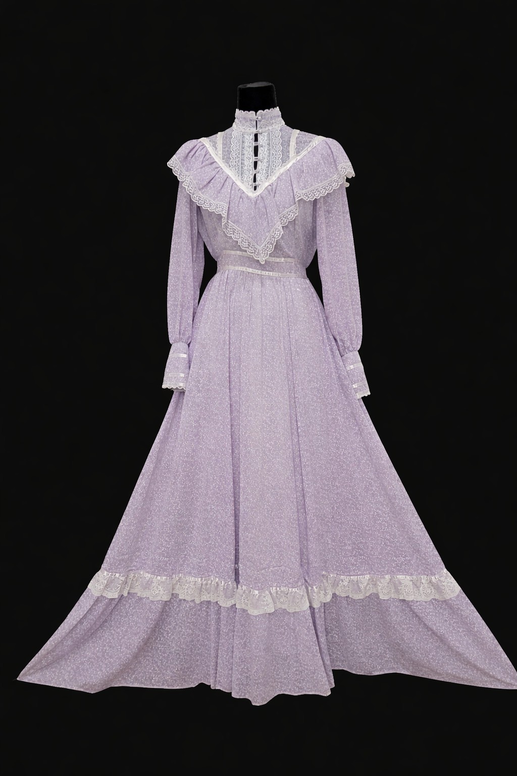 VTG Gunne Sax Victorian Prairie Dress Lavender High Neck Lace Maxi No Size
