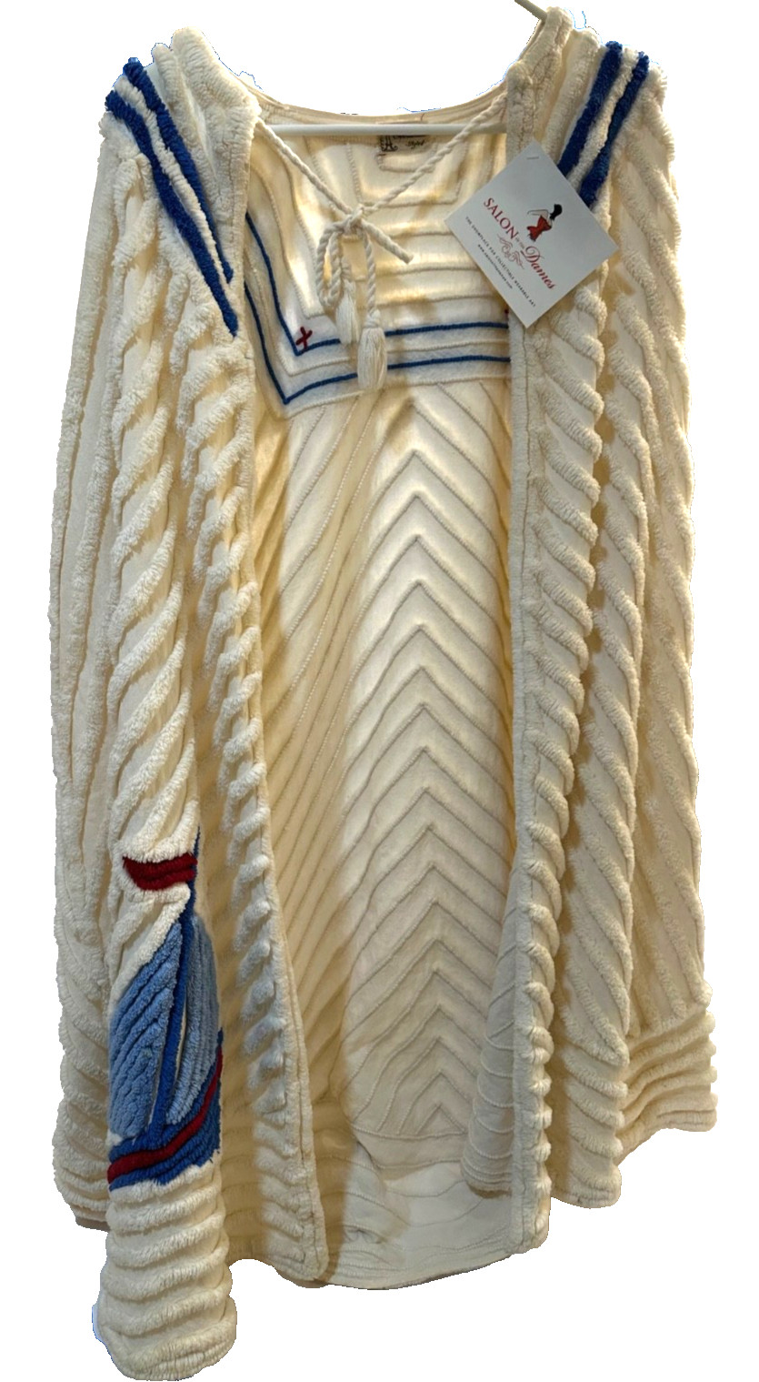Vintage 40s Chenille Everwear Nautical Red White Blue Beach Swim Cape Wrap Cover