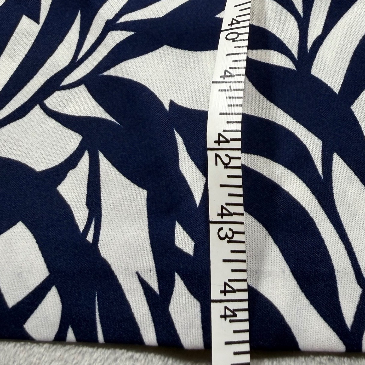 Vintage 80s Navy Blue White Leaf Print Midi Shirt Dress Size M 14 Coastal USA