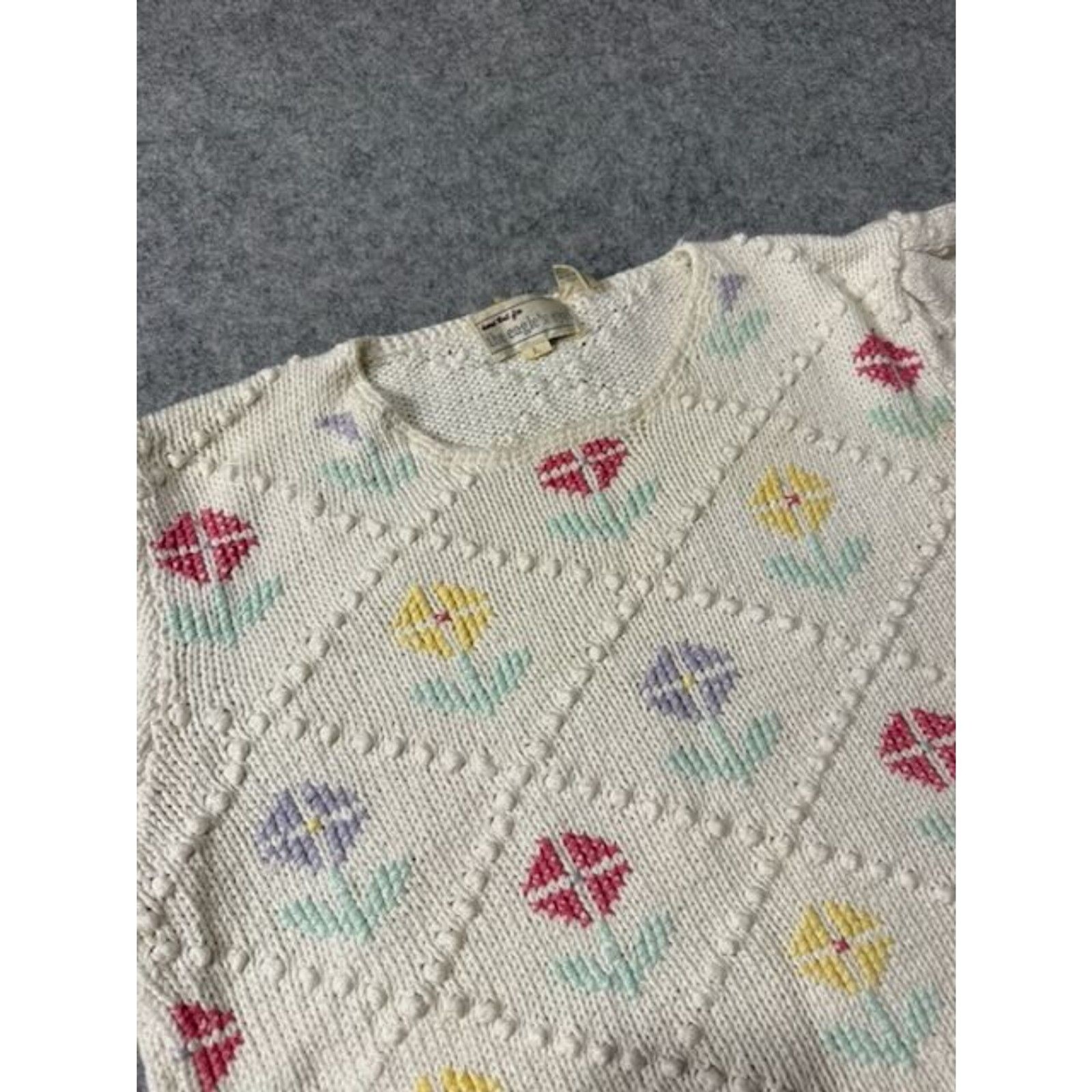 Vintage The Eagle’s Eye Hand Knit Floral Sweater Tee Women’s L Cottagecore