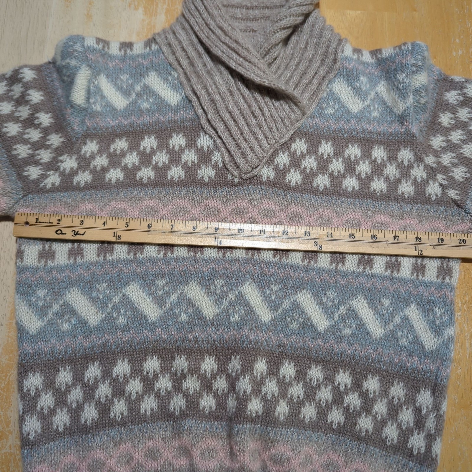 Vintage Nanette Women’s Fair Isle Sweater S/M Pastel Pattern Shawl Collar