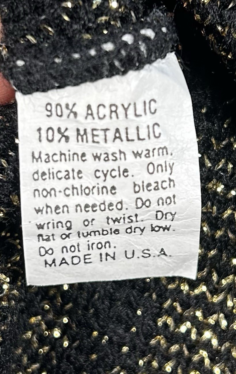 VTG Acrylic Sweater Black Gold Metallic Womens LARGE? READ Geometric 80s 90s
