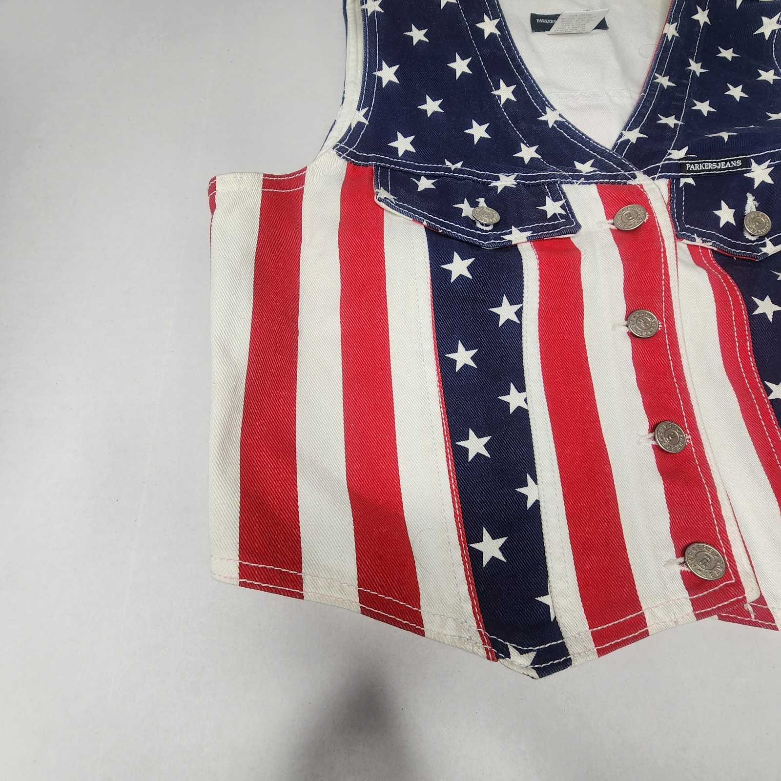 Vintage Parkers Jeans American Flag Vest Womens Large Denim Made in USA Button