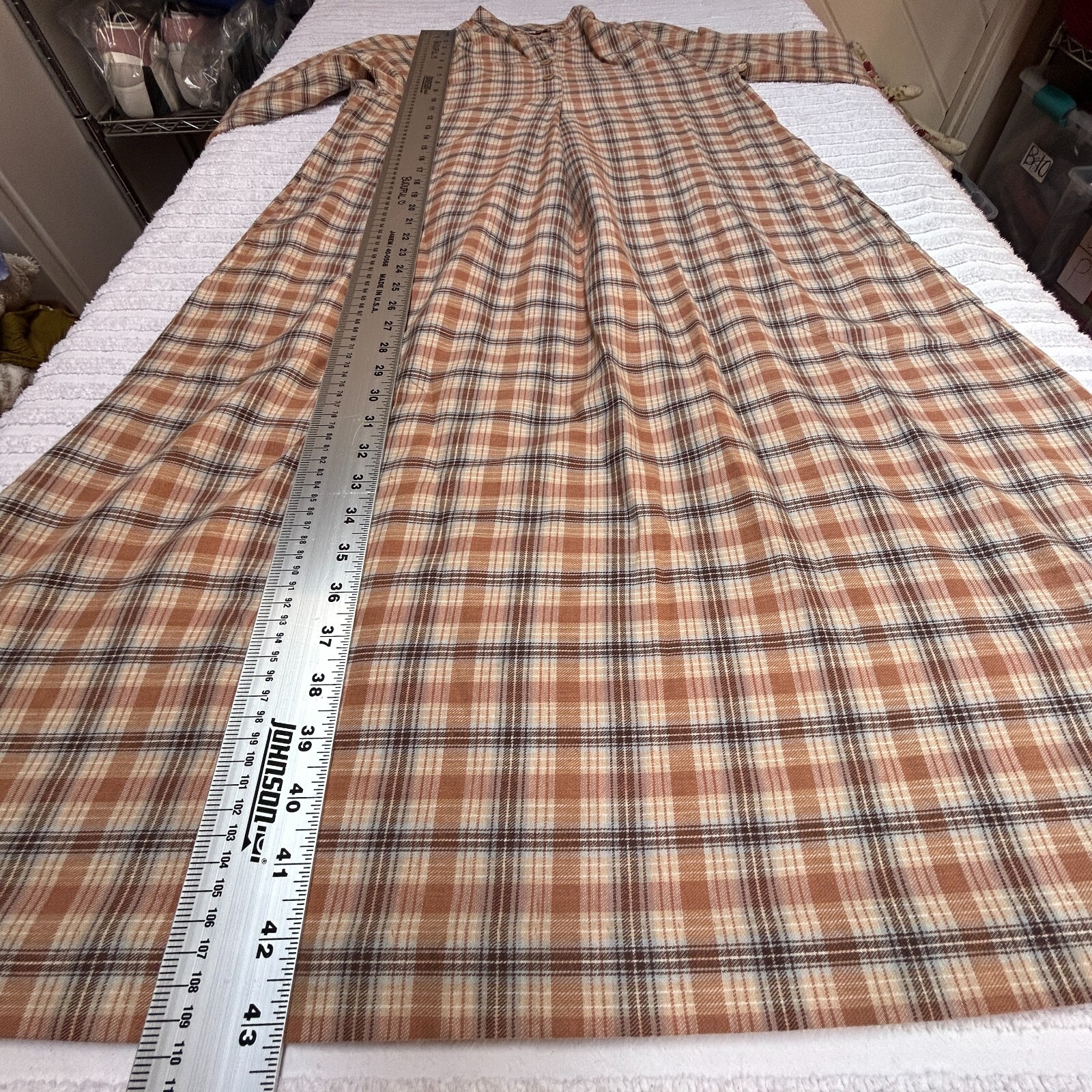 Aunt Abigail’s Attic Vintage Plaid Midi Shirt Dress Brown Long Sleeve Prairie