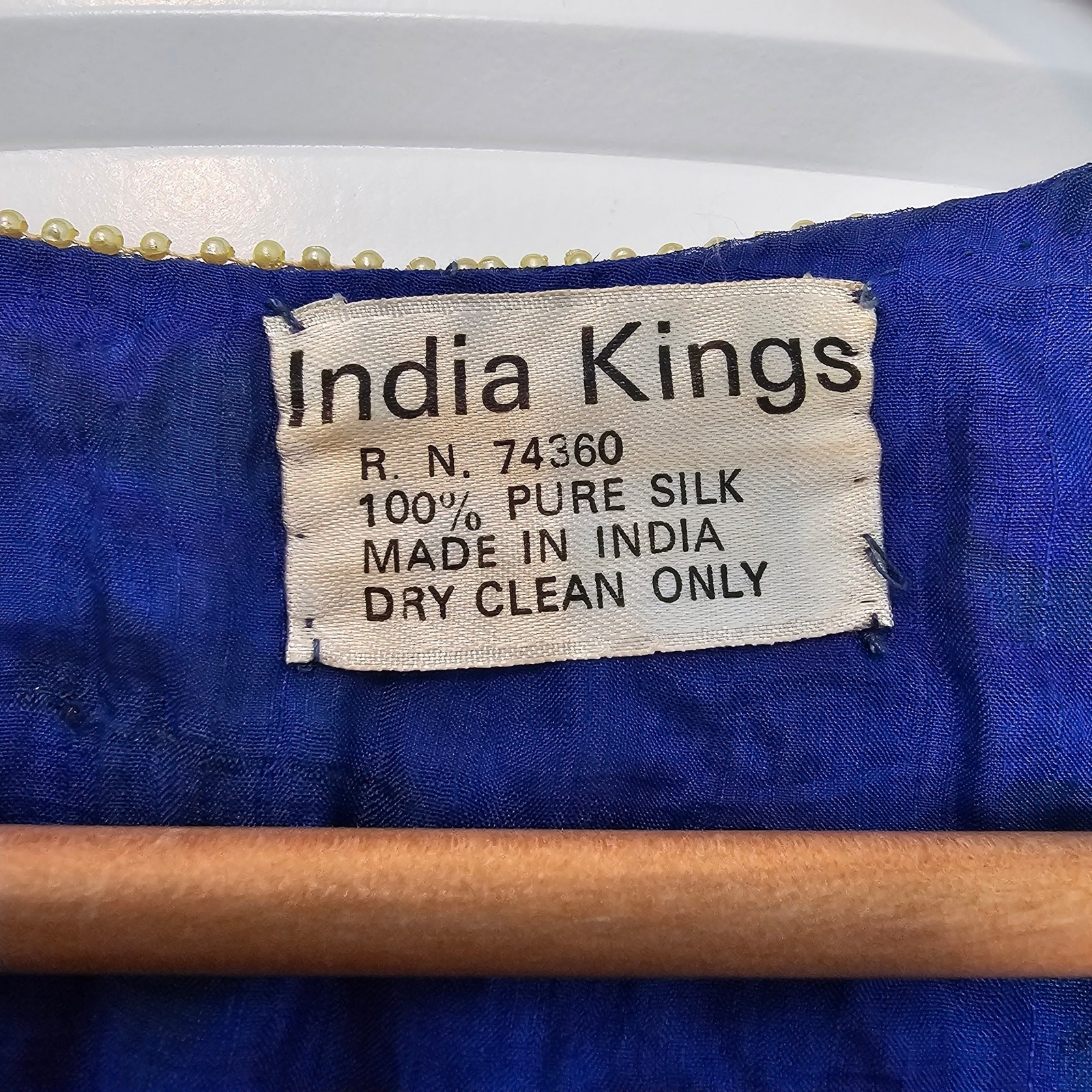 Vintage India Kings Blouse Womens Medium Blue Silk 80s Bright Sequins Beaded
