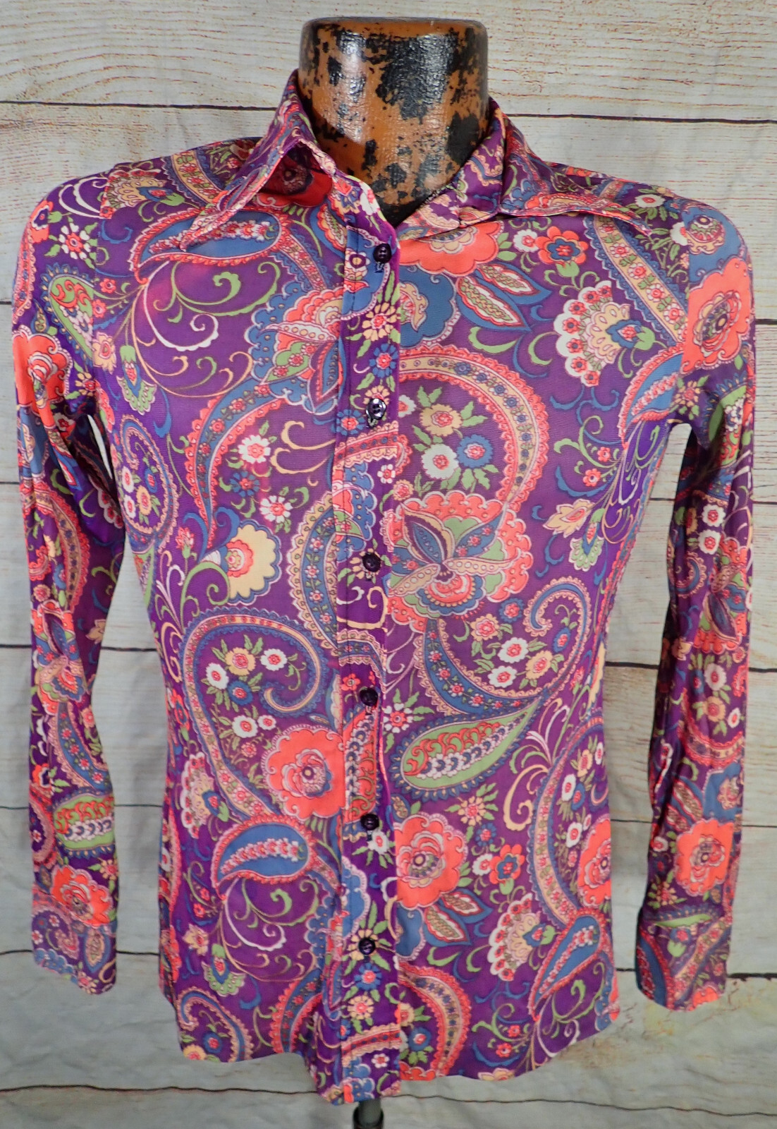 Vtg Brookvalley by Fairfield 70s Disco Shirt Womens XS/S Abstract Psychedelic