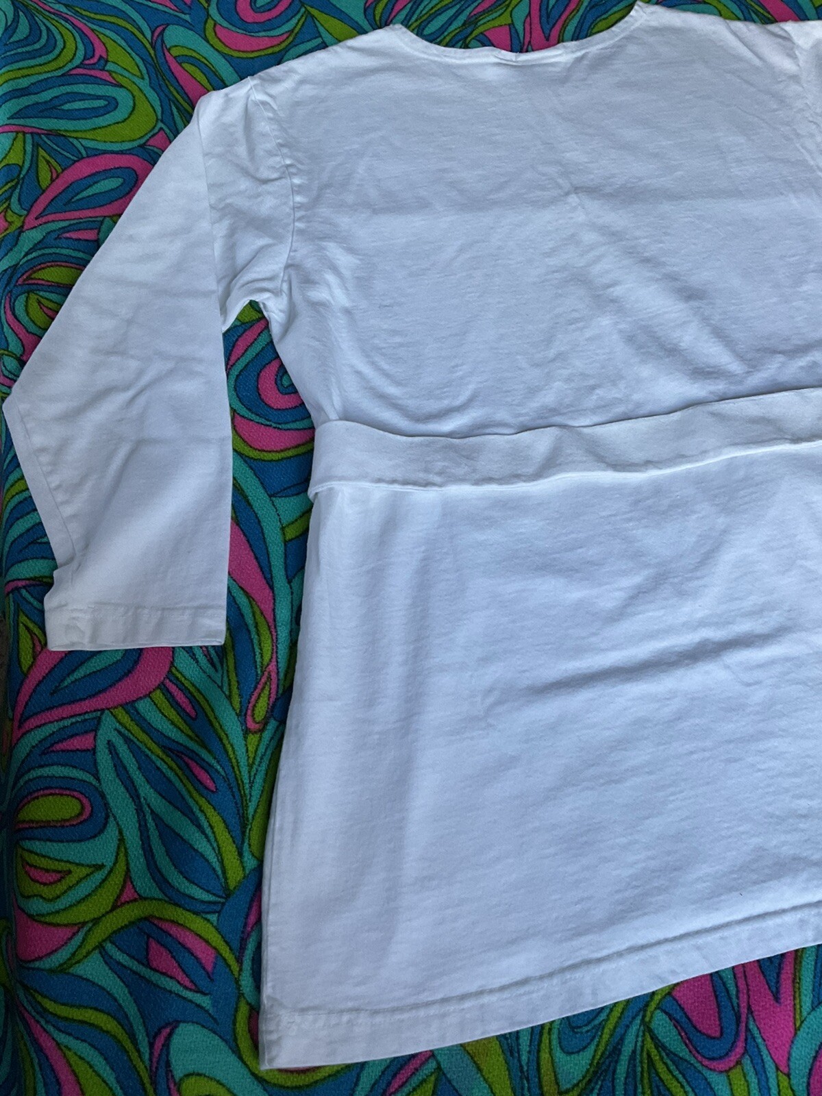 Vintage White DressyT-Shirt 3/4 Sleeve Metal Ring Matching Belt Newport News 90s