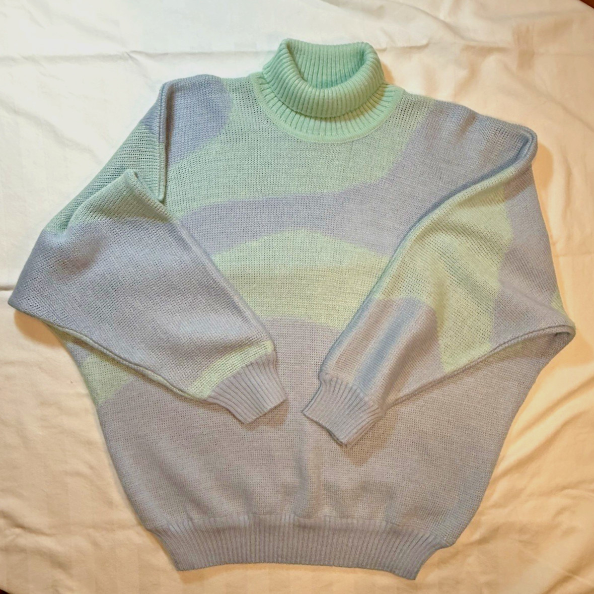 Retro 1980s White Stag Ski Sweater Women’s M Acrylic Wool Teal Blue Green Stripe