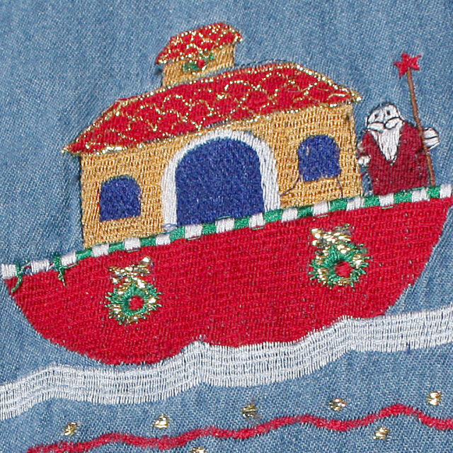 That’s The Way to Go Vintage Womens Emroidered Noahs Ark Christmas Blouse Medium