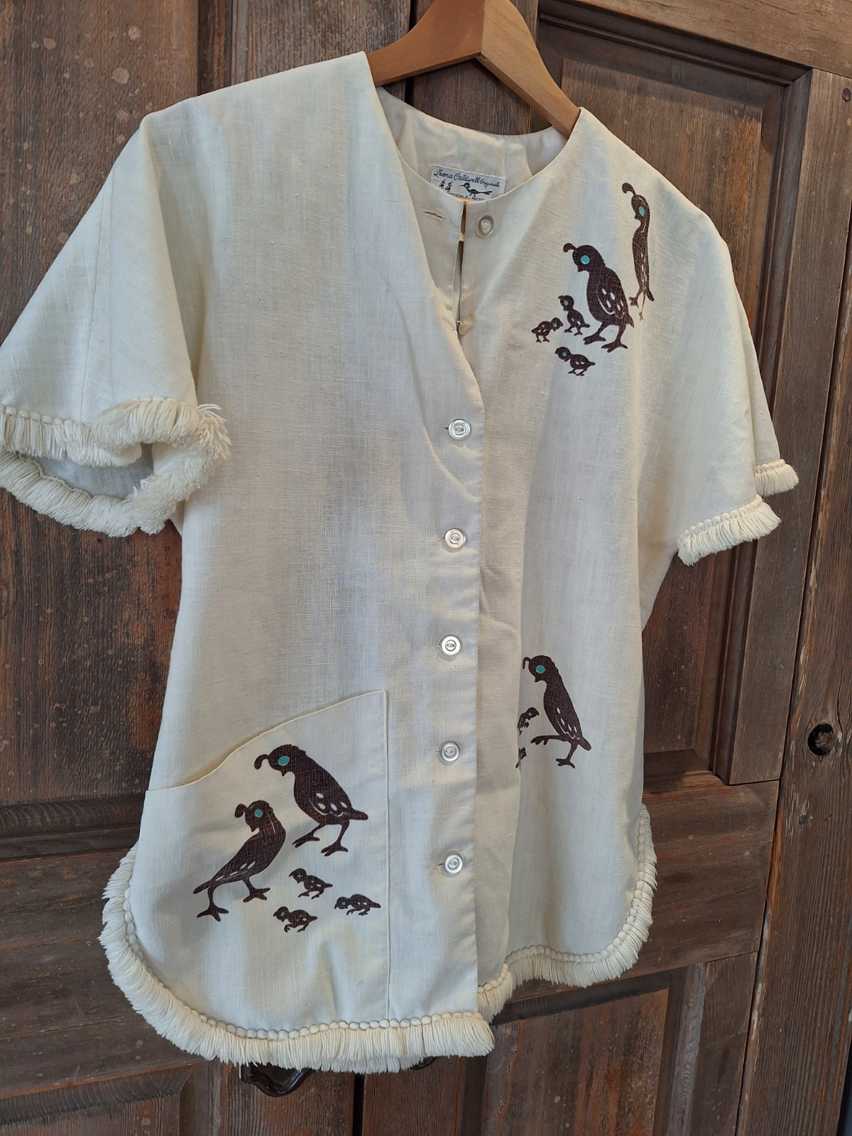 Vintage 1960’s Leona Caldwell Original blouse, Quail Birds, Unique, RARE size M
