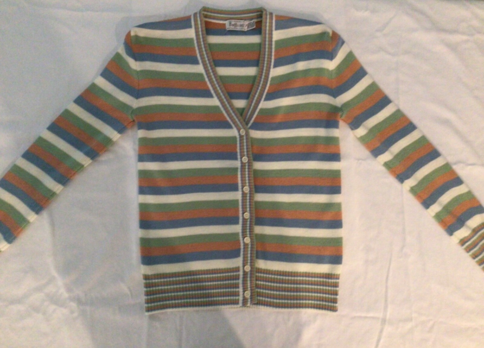 Buffums Vintage Cardigan Sweater Size M Striped Pastel Multi Color