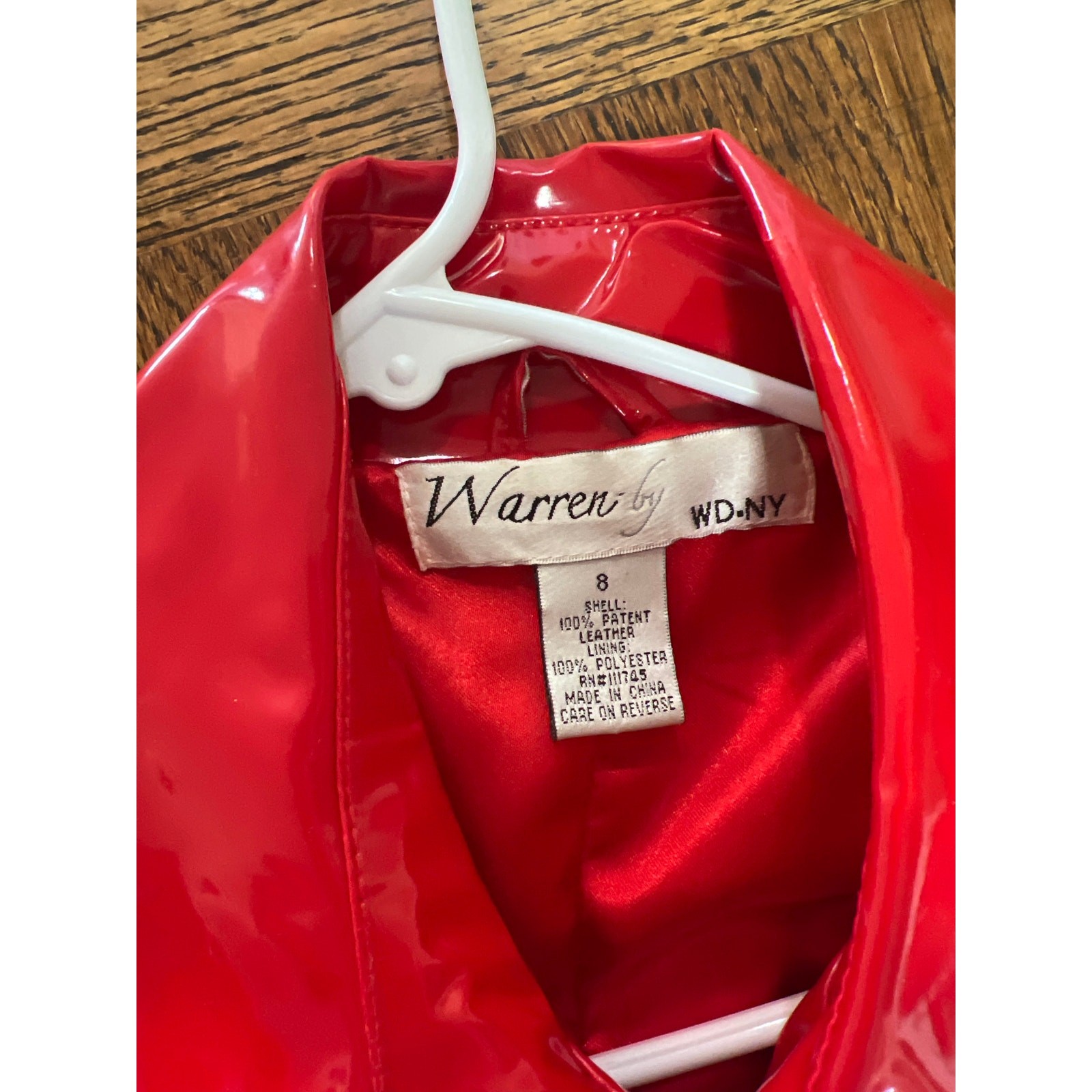 VTG 80s Red Patent Trench Coat Vinyl PVC Glossy Belted Mod Rain Jacket