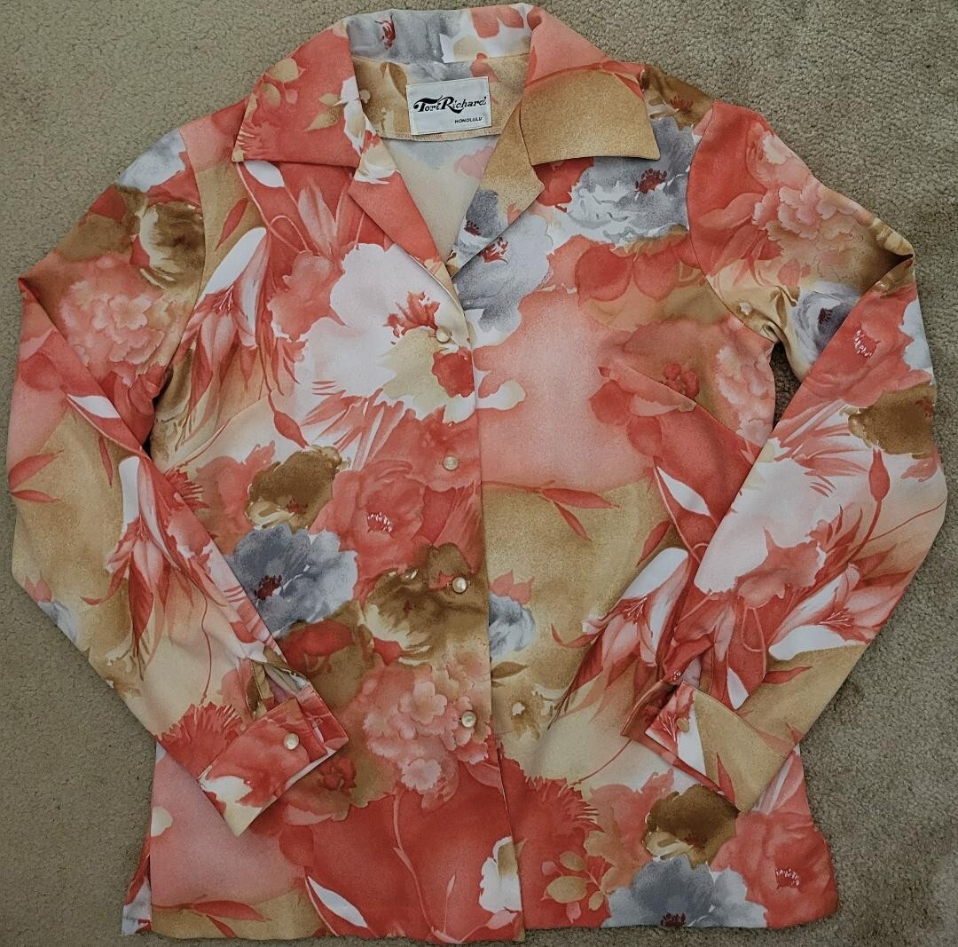 Vtg 70s Tori Richard Honolulu Women’s Floral Button Front Shirt Sz 10 hawaiian