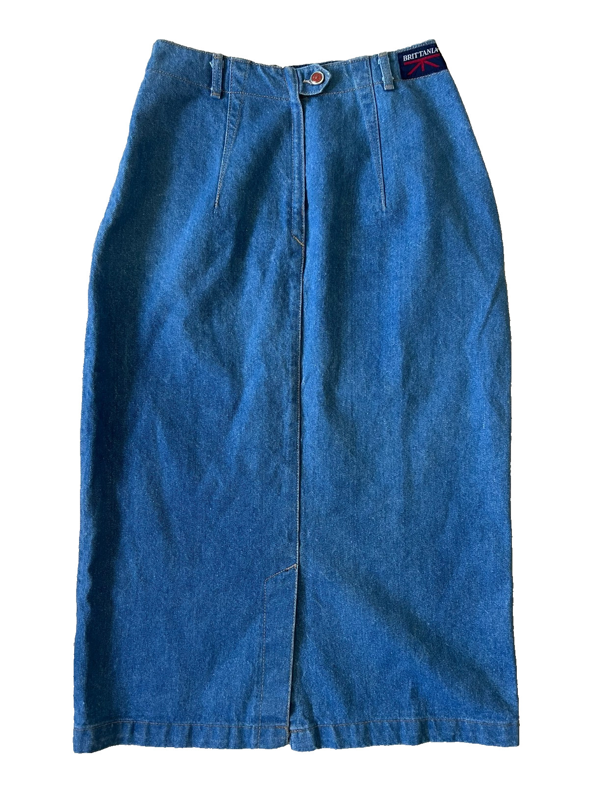Vtg Brittania denim skirt, high waist women’s sz 13/14 28″ (sku146)