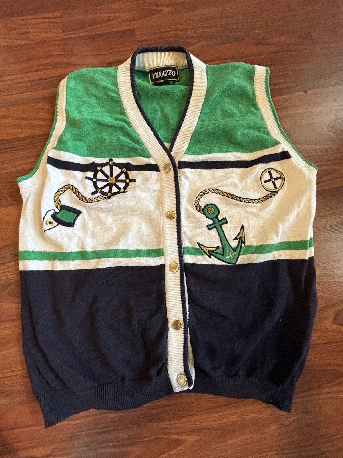 Vintage 90s Terazzo Sailor Nautical Cruise Women’s Sweater Vest Size XL Large