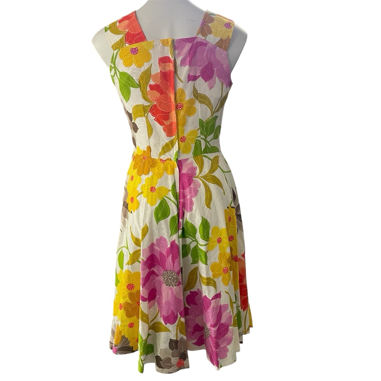 Vintage Swing Dress Homemade 6 Bright Floral Pink Green Purple Orange Sleeveless