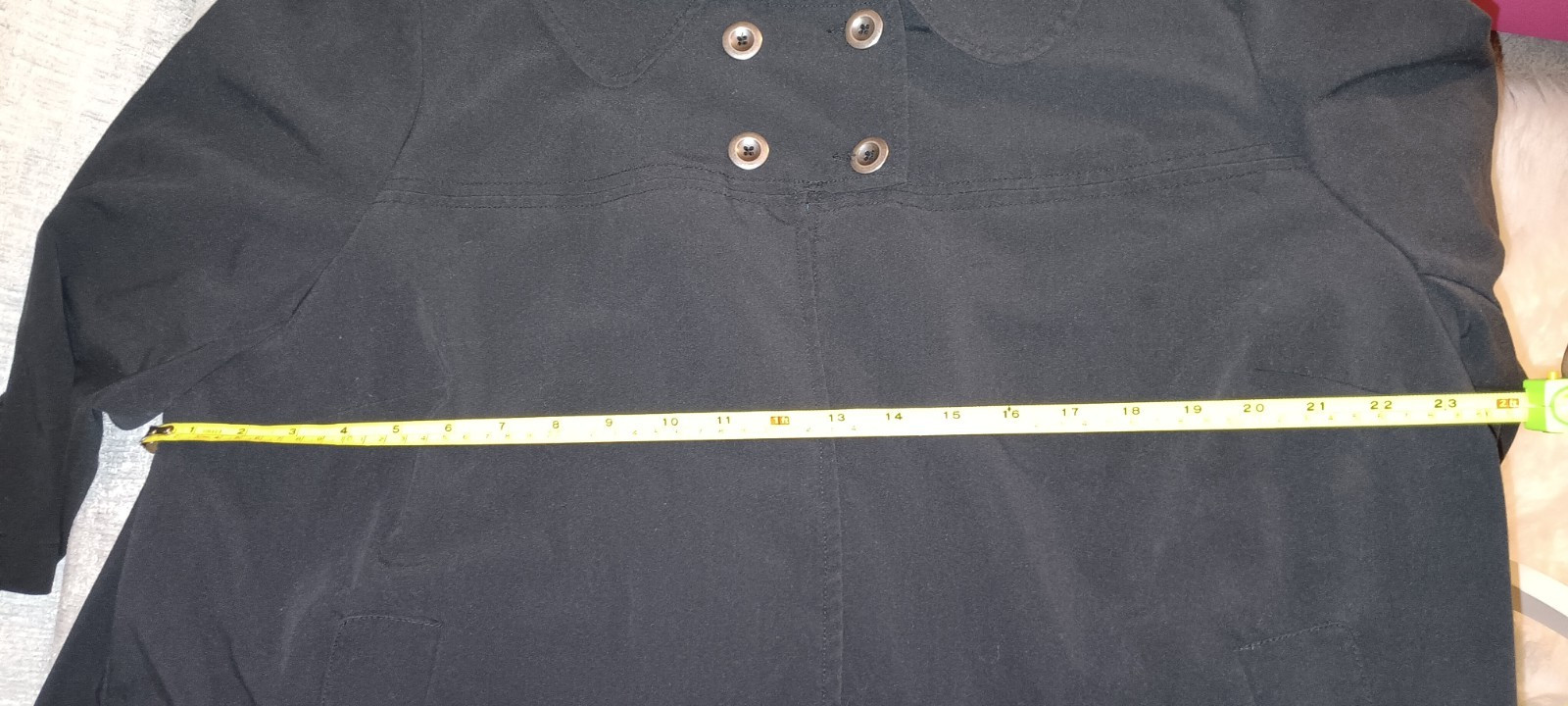 Avenue Black Double Breasted Swing Coat Teal Satin Lining Peter Pan Collar 20