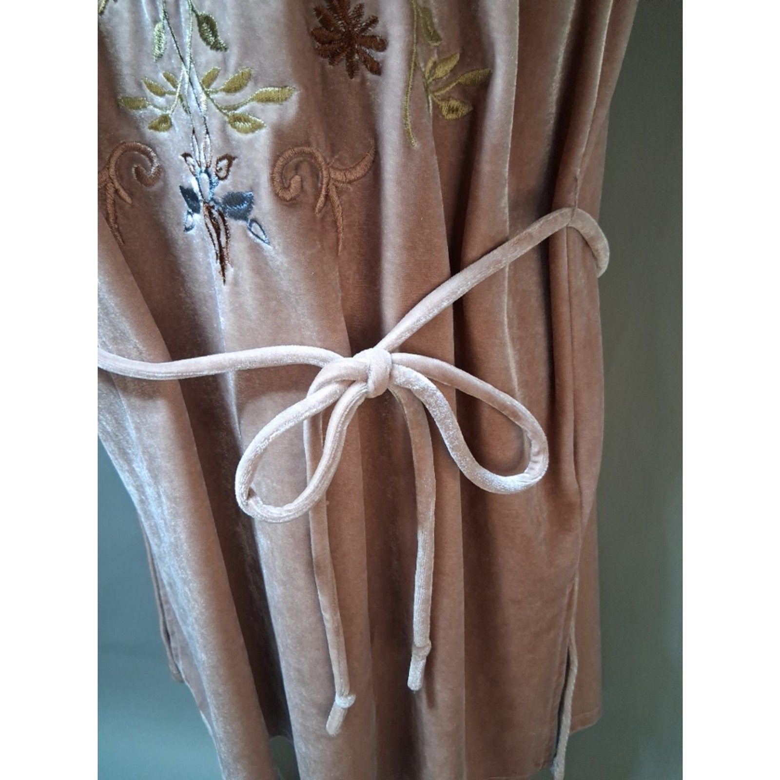 Mystree Rose Gold Crushed Velvet Floral Embroidered Boho Tunic Mini Dress M