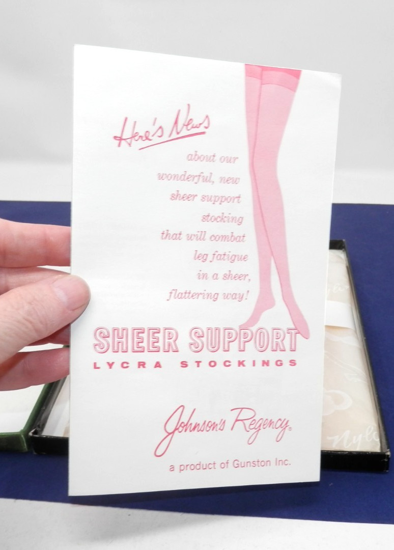 Vintage 50s Johnson’s Regency Seamless Stockings • Thigh High S White 28″ NOS