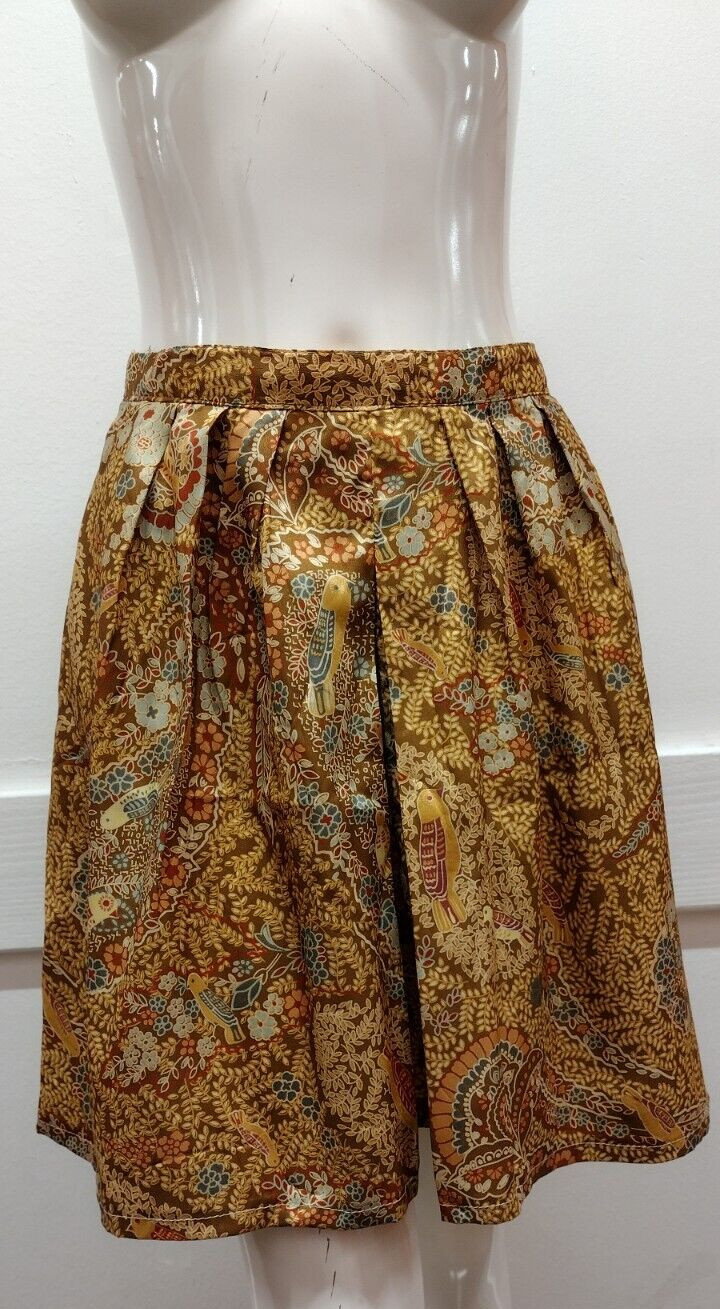70s Boho Short Skirt Birds Paisley Brown Bronze Schrader Sport NY Medium